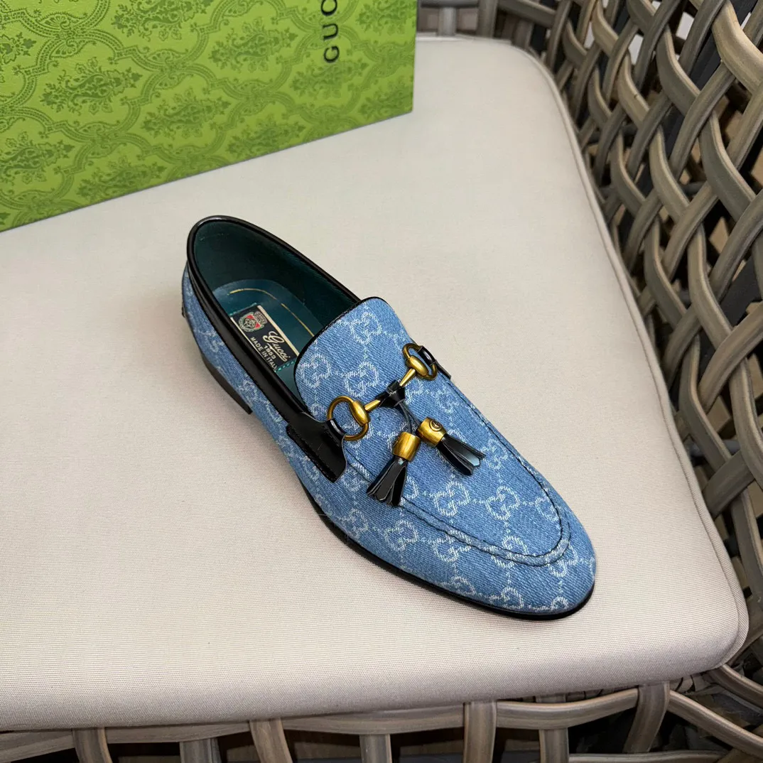 Men's shoes 💰900 Gucci～High-end genuine leather outsole men's casual leather shoes｜The upper is made of imported original presbyopic canvas fabric with top layer cowhide material｜Classic horsebit decoration｜Genuine leather handmade tassel embellishment｜Low-key luxury temperament｜Comfortable foot feeling｜Imported genuine leather outsole｜First layer cowhide inner padding｜Fine details Size: 39-44 (customized at 45.46)